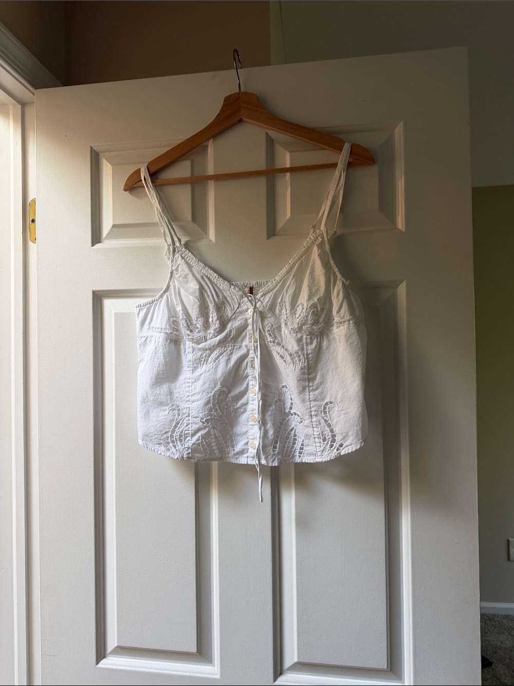Free People White Eyelet Button Cami